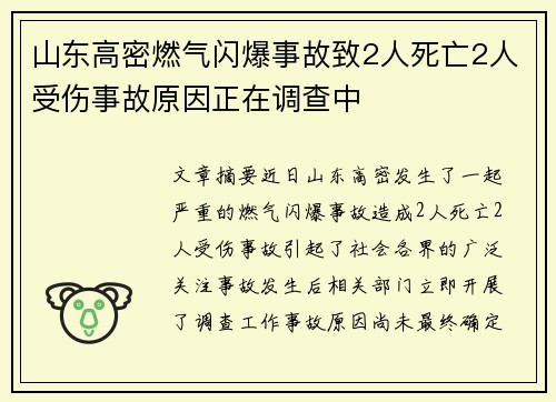 山东高密燃气闪爆事故致2人死亡2人受伤事故原因正在调查中